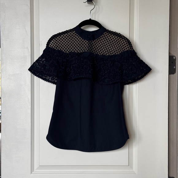 Self Portrait Navy Hudson Lace Cotton Top, size 2 - Picture 2 of 11